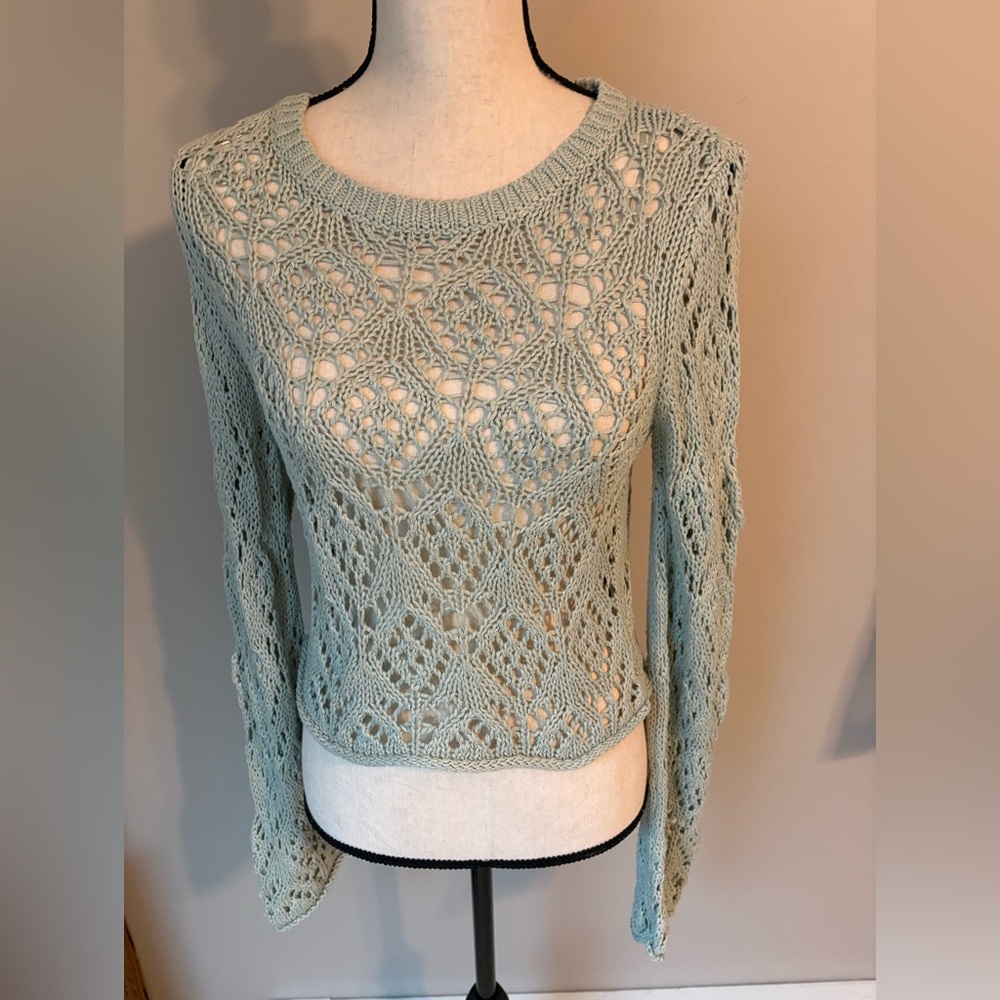 Aeropostale Light Sage Open Knit Long Sleeve Sweater | Sz M